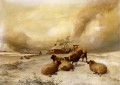 Sheep In A Winter Landscape sheep farm animals Thomas Sidney Cooper